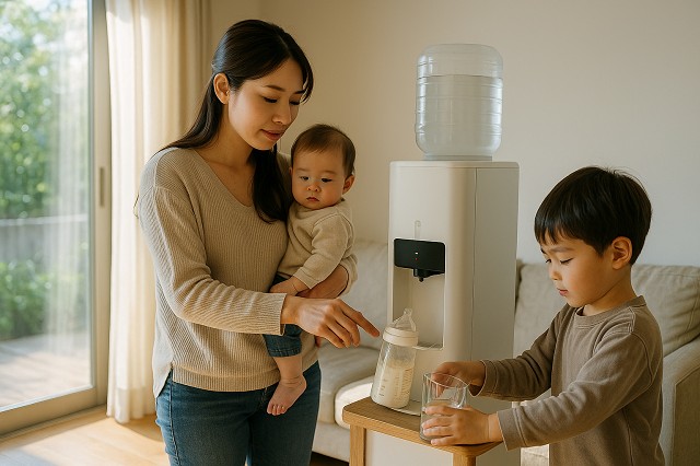 子育て家庭に最適なウォーターサーバー｜ミルク作りがすぐできる温水機能付き